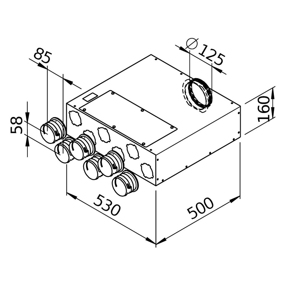 Helios FlexPipe Flach-Verteilerkasten FRS-FVK 6-75/125, 6 Einzelstutzen rund DN 75, Ansch... HELIOS-03845 4010184038450 (Abb. 3)