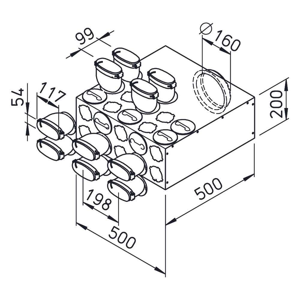 Helios FRS-VK 10-51/160 FlexPipe Verteilerkasten 10 Einzelstutzen, oval 51mm, Anschluss D... HELIOS-03849 4010184038498 (Abb. 2)