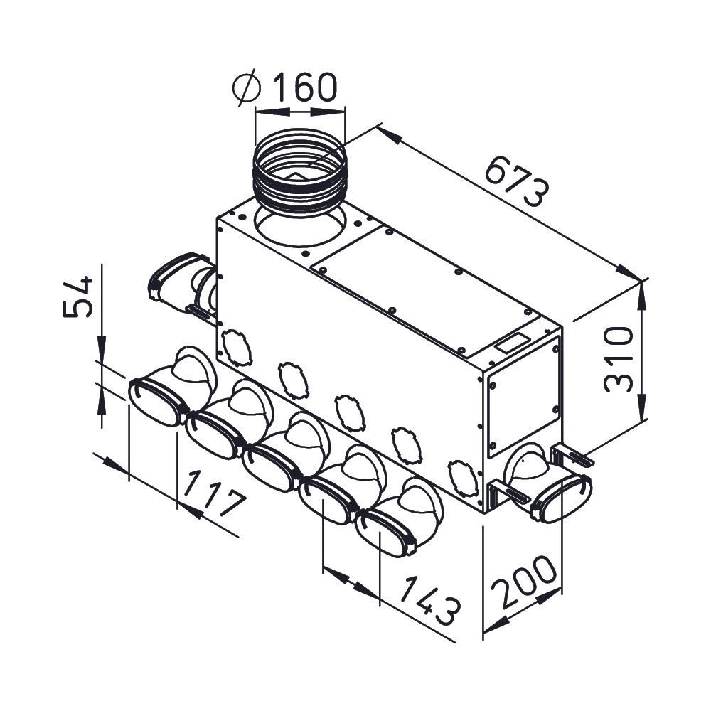 Helios FRS-MVK 5 und 2-51/160 FlexPipe Multi-Verteilerkasten 7 Einzelstutzen oval 51mm, 2... HELIOS-03838 4010184038382 (Abb. 2)