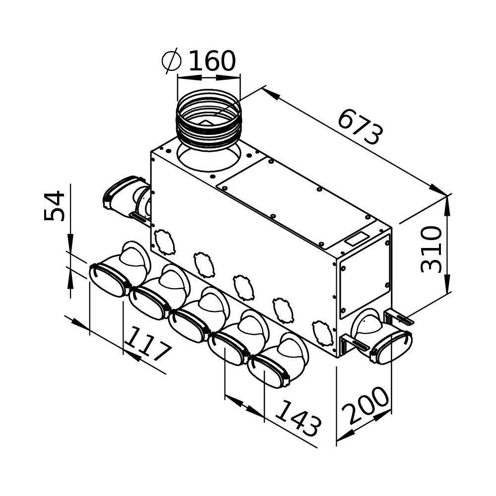 Helios FlexPipe Multi-Verteilerkasten FRS-MVK 5 und 2-51/160, 7 Einzelstutzen oval 51mm, ... HELIOS-03838 4010184038382 (Abb. 3)