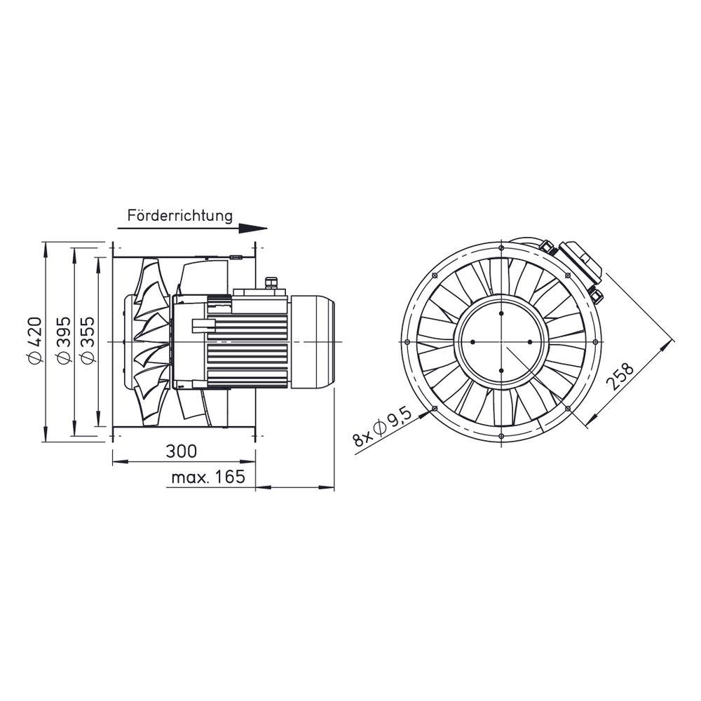 Helios AMW 355/4 Axial-Mitteldruckventilator 1-PH, TK, drehzahlsteuerbar, 4180m3/h, 400W,... HELIOS-02275 4010184022756 (Abb. 2)