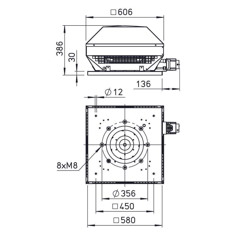 Helios RDW EC 315 Horizontal-Dachventilator DN 315, 1-PH 230V, EC-Motor, 3465m3/h, 450W... HELIOS-07306 4010184073062 (Abb. 2)