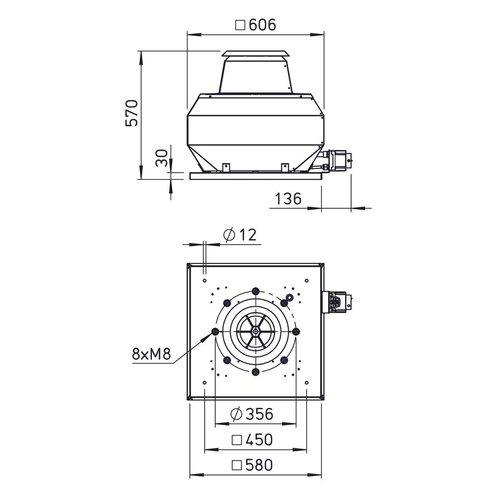 Helios VDD 315/4 T120 Vertikal-Dachventilator 3-PH 400V, 4-polig, bis 120 Grad Fördermitt... HELIOS-07315 4010184073154 (Abb. 2)