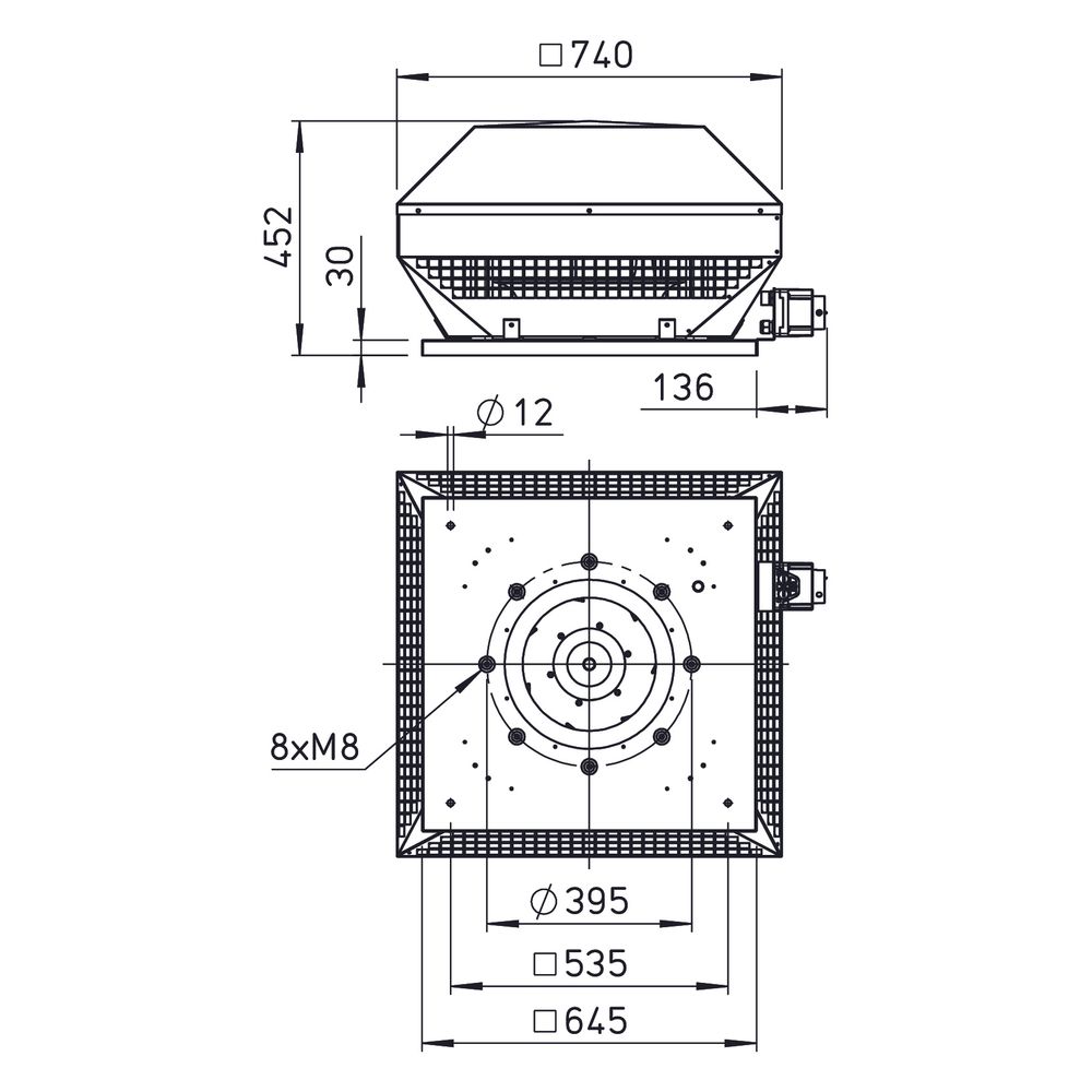 Helios RDW EC 355 Horizontal-Dachventilator DN 355, 1-PH 230V, EC-Motor, 5400m3/h, 810W... HELIOS-07333 4010184073338 (Abb. 2)