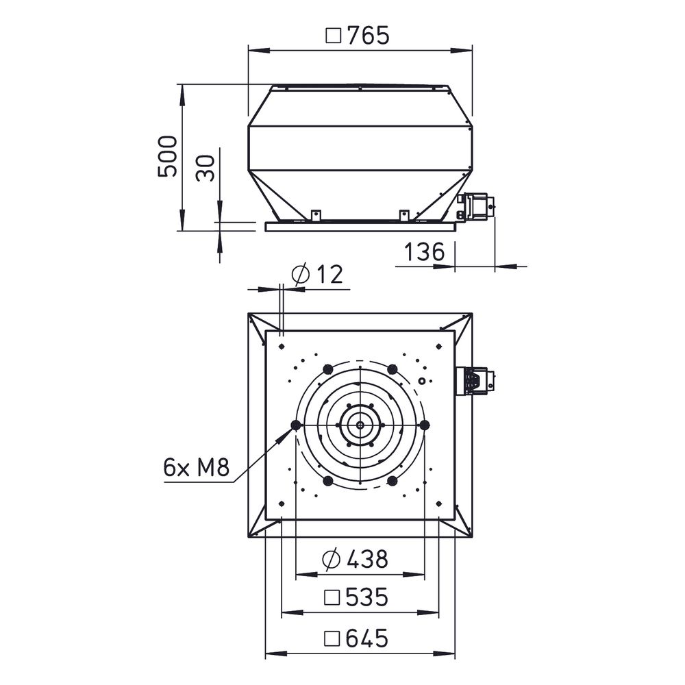 Helios VDD EC 400 Vertikal-Dachventilator 3-PH 400V, EC-Motor, 6060m3/h, 1W... HELIOS-07368 4010184073680 (Abb. 2)