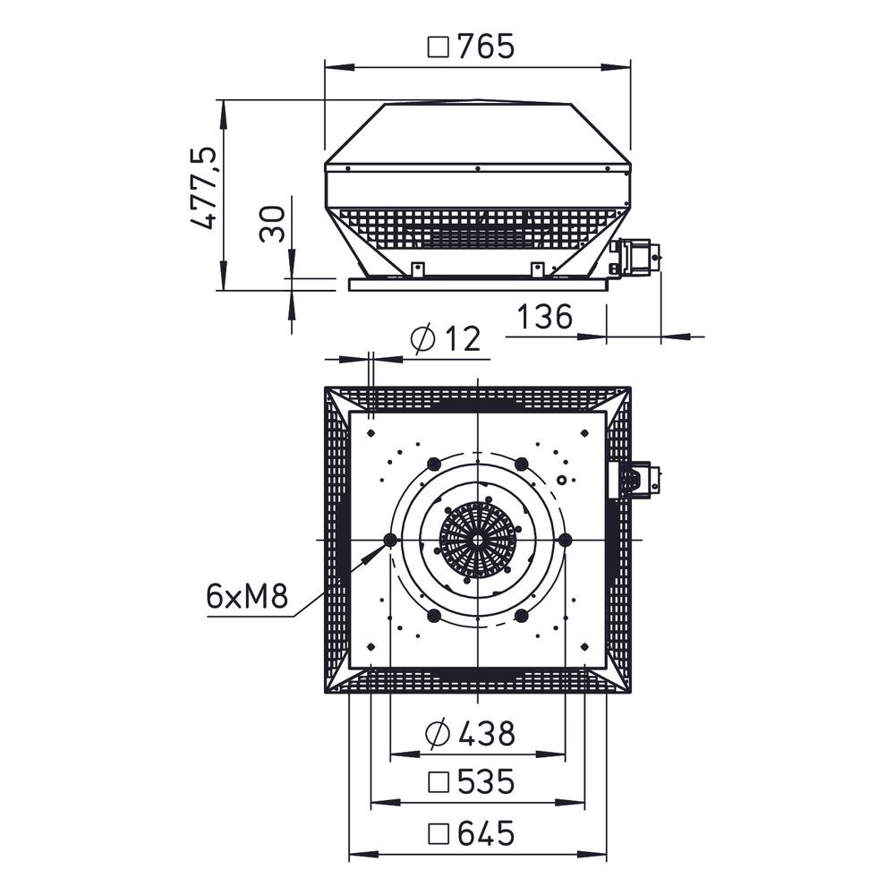 Helios RDW EC 400 Horizontal-Dachventilator DN 400, 1-PH 230V, EC-Motor, 6695m3/h, 1,05kW... HELIOS-07365 4010184073659 (Abb. 2)