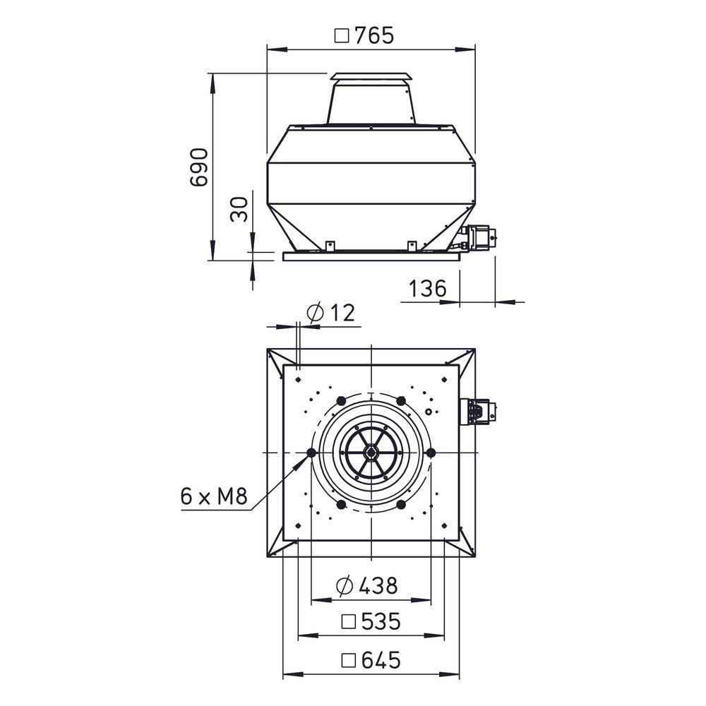 Helios VDD 400/4 T120 Vertikal-Dachventilator 3-PH 400V, 4-polig, bis 120 Grad Fördermitt... HELIOS-07370 4010184073703 (Abb. 2)