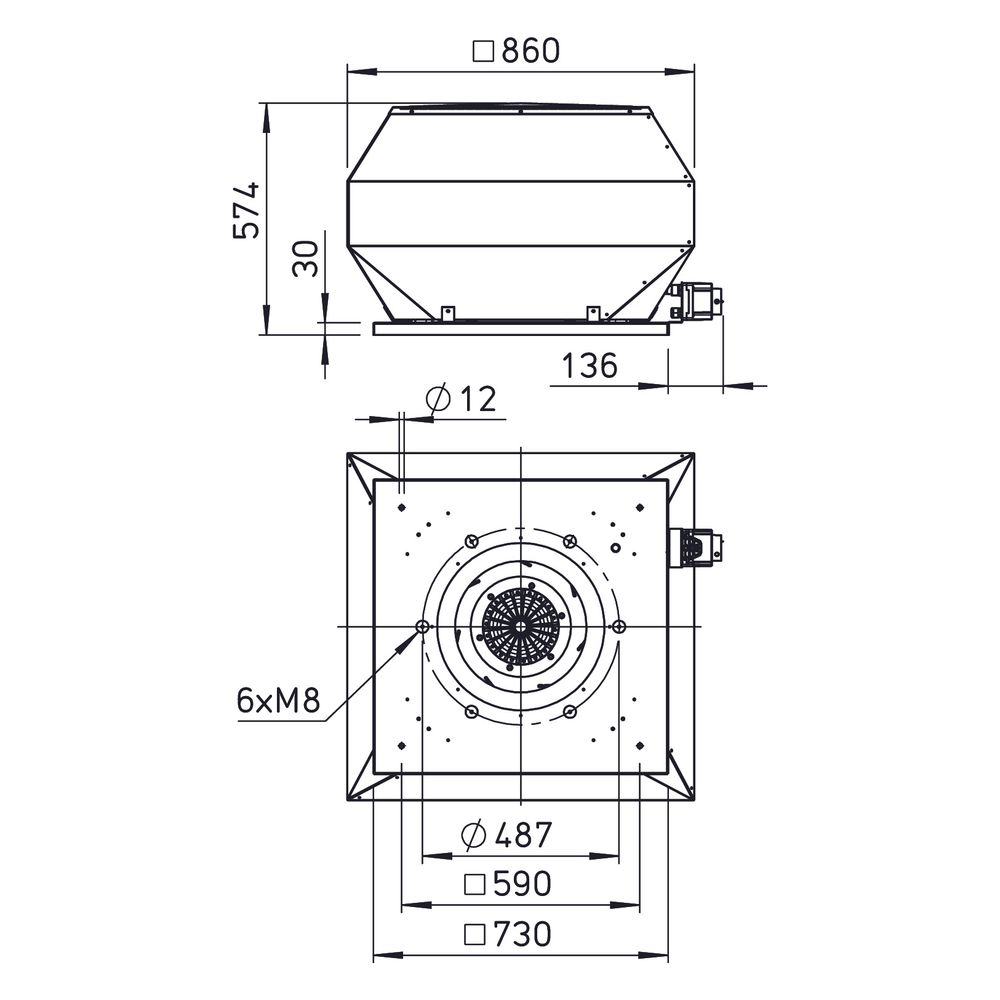 Helios VDD EC 450 B Vertikal-Dachventilator 3-PH 400V, EC-Motor, 9955m3/h, 2,9kW... HELIOS-07392 4010184073925 (Abb. 2)