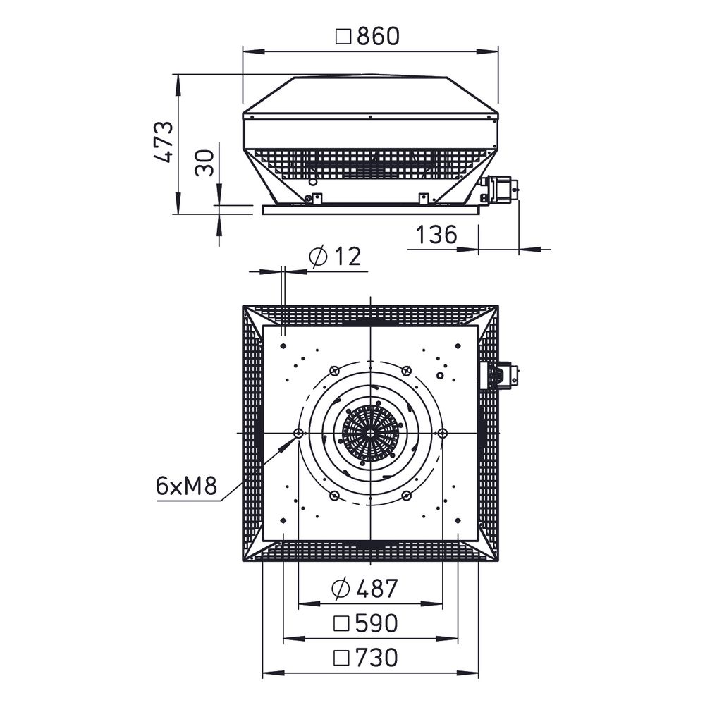 Helios RDD 450/4 Radial-Dachventilator horizontal, 3-PH 400V, 8650m3/h, 1,35kW, 4-polig... HELIOS-07384 4010184073840 (Abb. 2)