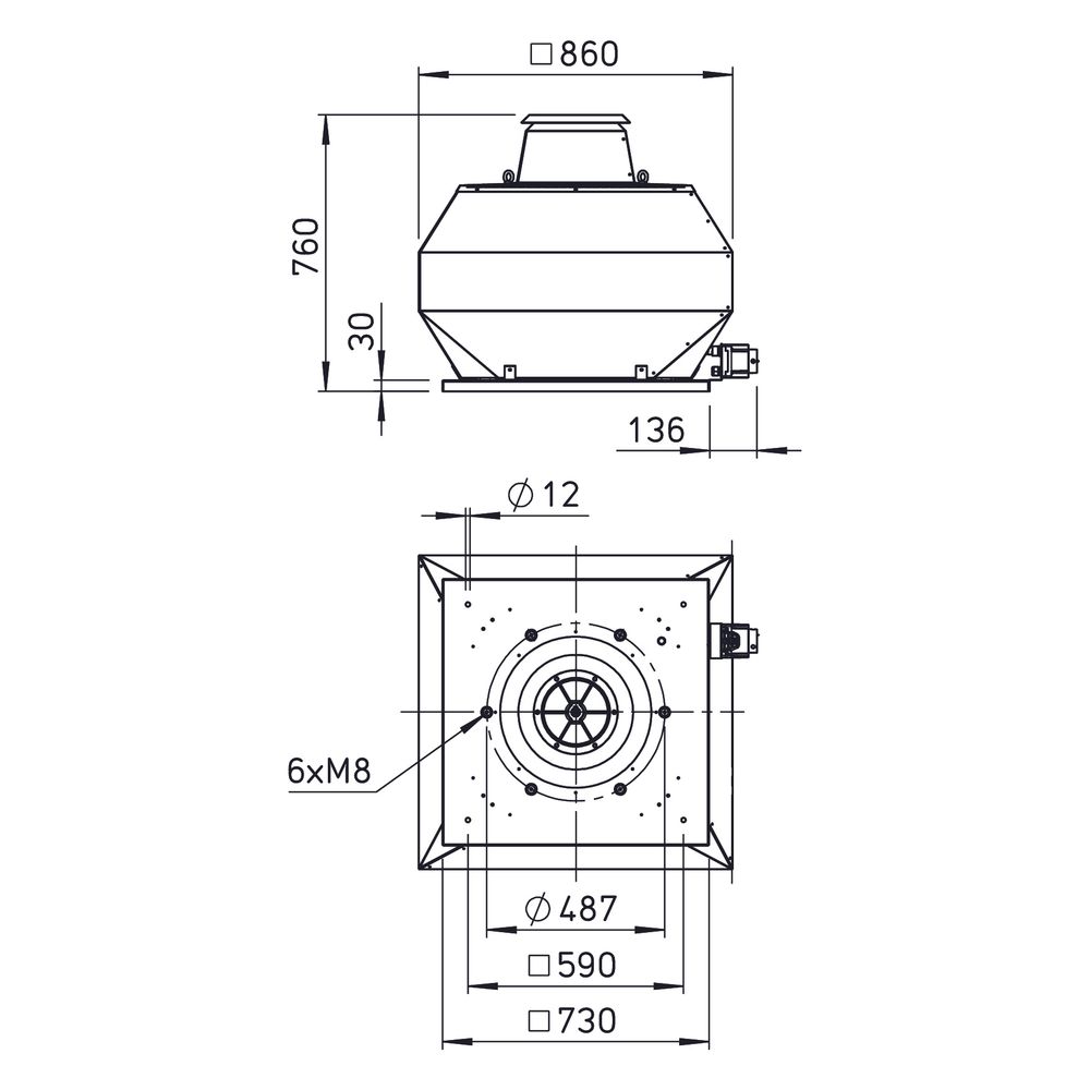 Helios VDD 450/4 T120 Vertikal-Dachventilator 3-PH 400V, 4-polig, bis 120 Grad Fördermitt... HELIOS-07398 4010184073987 (Abb. 2)