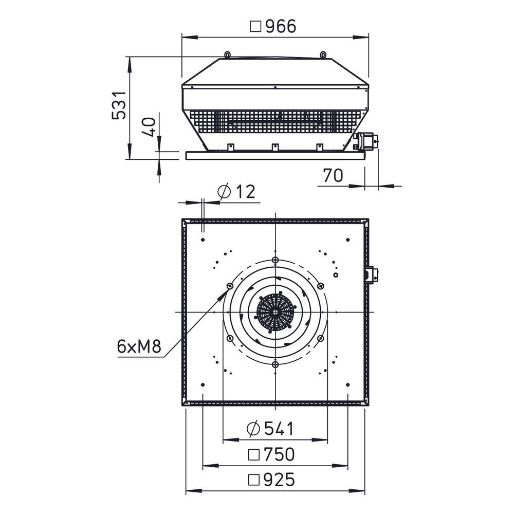 Helios RDD EC 500 A Radial-Dachventilator horizontal, 3-PH 400V, 12650m3/h, 2,45kW, EC-Mo... HELIOS-07425 4010184074250 (Abb. 2)