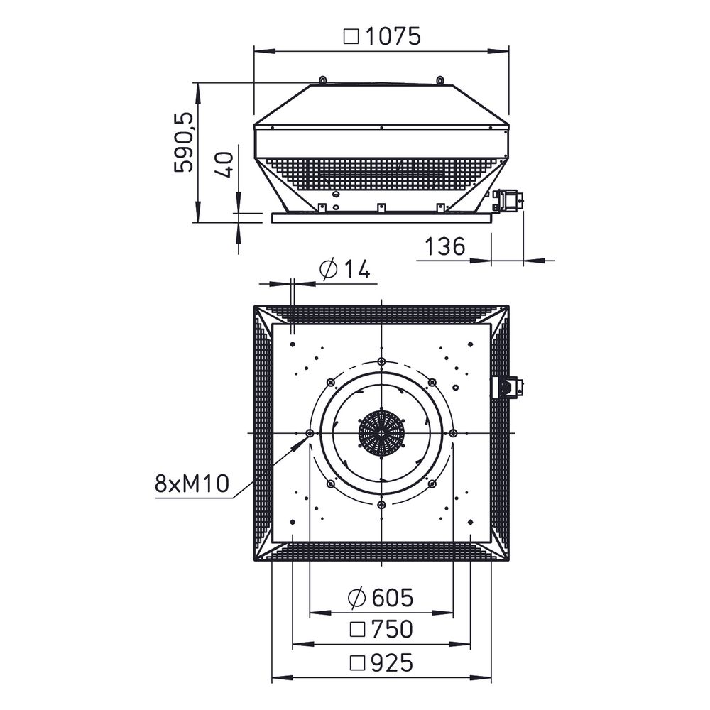 Helios RDD EC 560 Radial-Dachventilator horizontal, 3-PH 400V, 14050m3/h, 2,4kW, EC-Motor... HELIOS-07435 4010184074359 (Abb. 2)