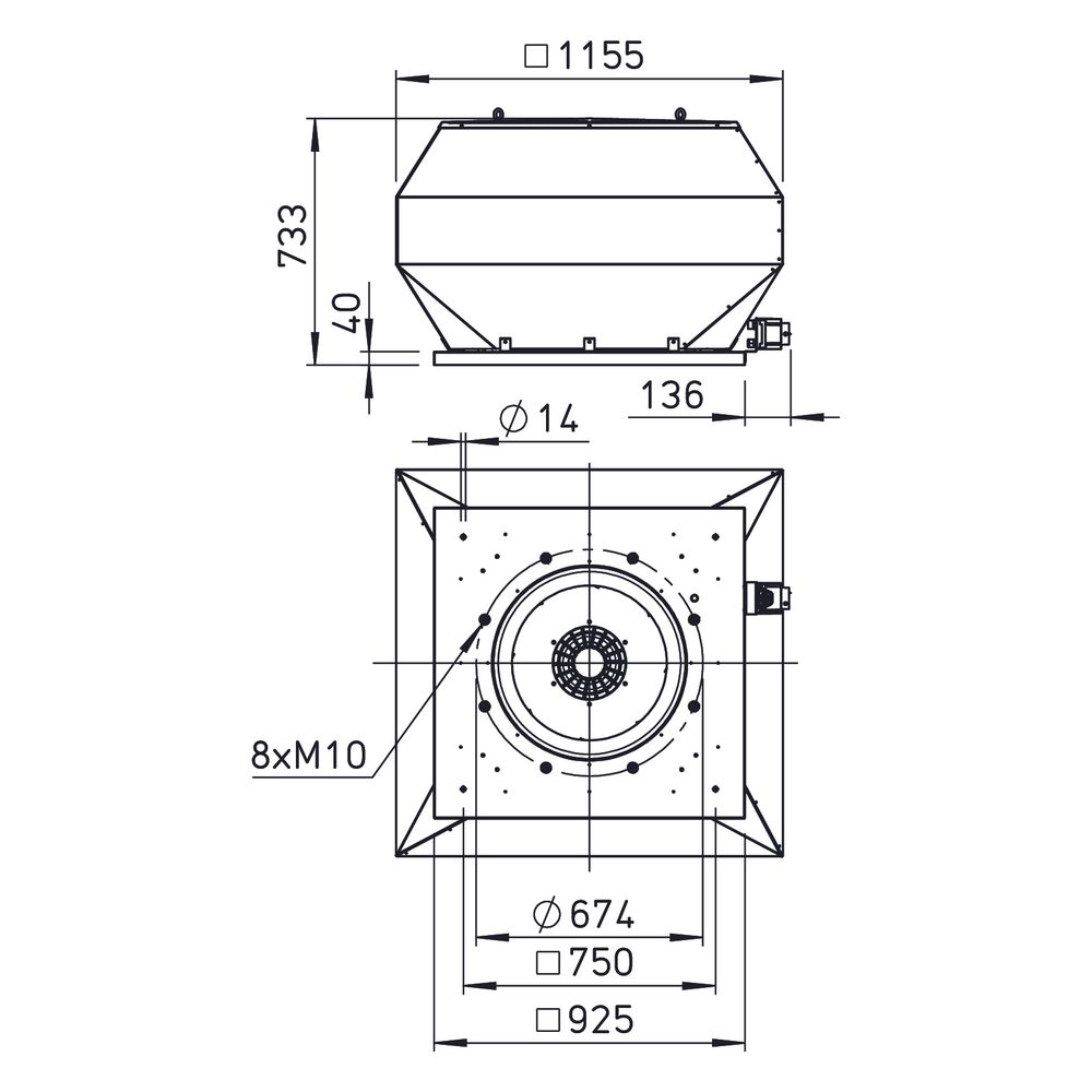 Helios VDD EC 630 Vertikal-Dachventilator 3-PH 400V, EC-Motor, 15960m3/h, 2,8kW... HELIOS-07451 4010184074519 (Abb. 2)