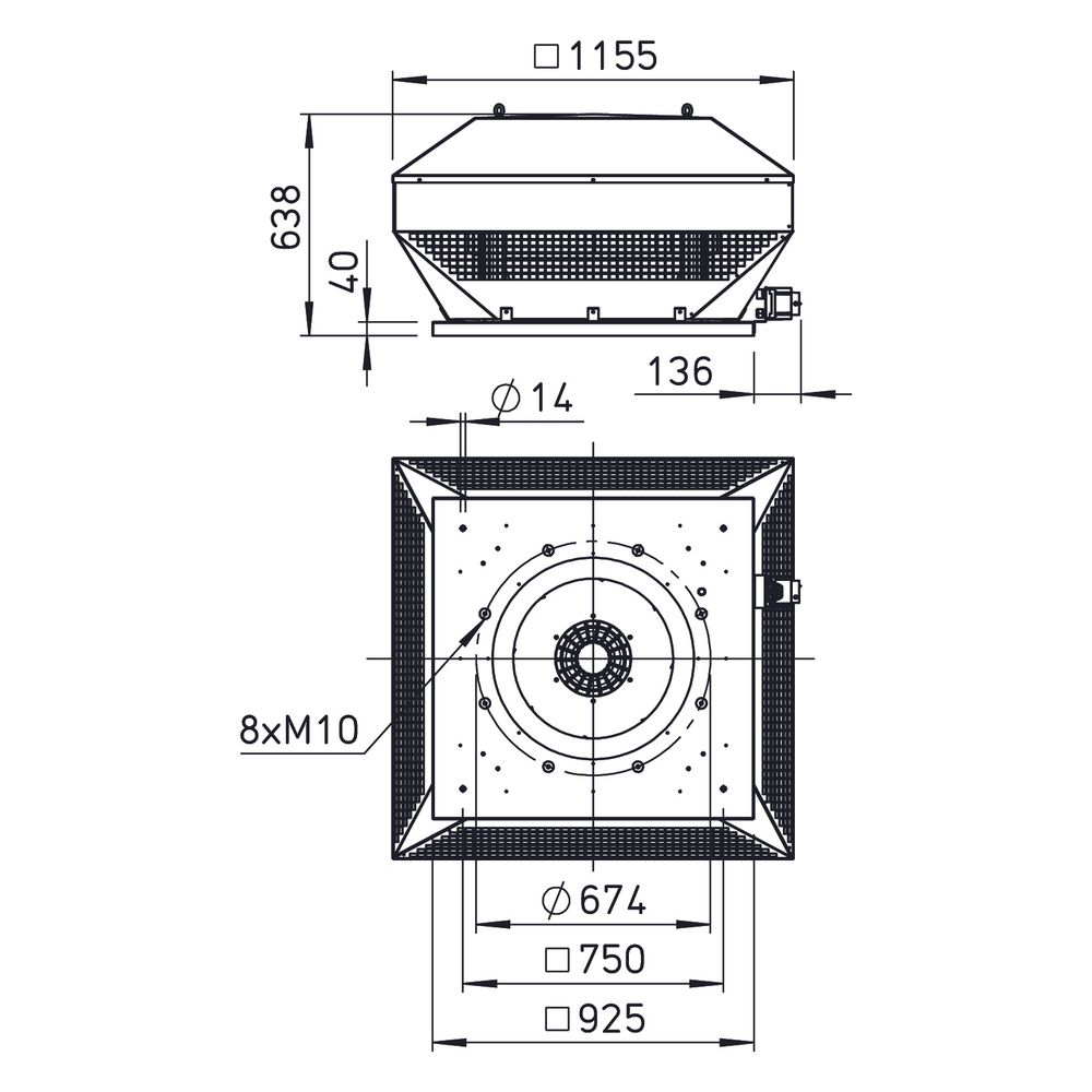 Helios RDD EC 630 Radial-Dachventilator horizontal, 3-PH 400V, 17750m3/h, 2,9kW, EC-Motor... HELIOS-07455 4010184074557 (Abb. 2)