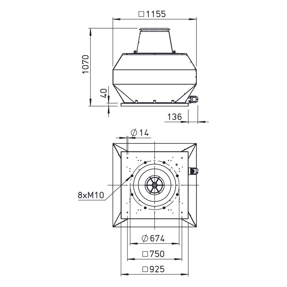 Helios Vertikal-Dachventilator VDD 630/6 T120, bis 120Grad Fördermitteltemperatur, 18.840... HELIOS-07456 4010184074564 (Abb. 2)