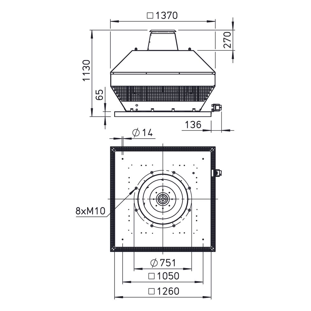 Helios RDD 710/6 Radial-Dachventilator horizontal, 3-PH 400V, 27250m3/h, 4,3kW, 6-polig... HELIOS-07460 4010184074601 (Abb. 2)