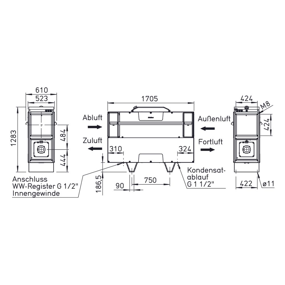 Helios KWL EC 1200 S PRO KWL-Standgerät mit WRG, max. 1400m3/h, 750 W, 400V, EC-Ventilato... HELIOS-08345 4010184083450 (Abb. 2)