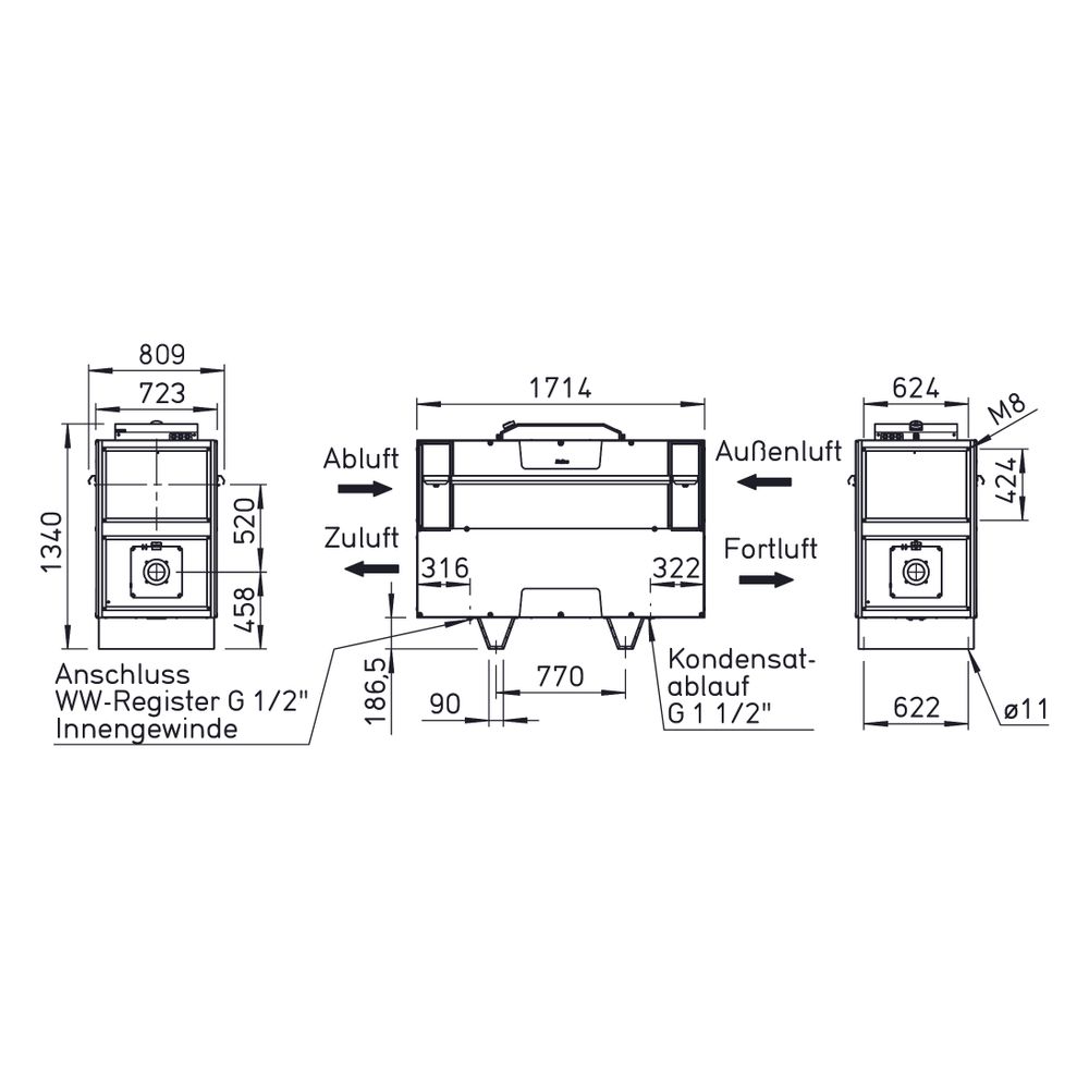 Helios KWL EC 1800 S PRO KWL-Standgerät mit WRG, 630W, 400V, EC-Ventilatoren, el. VHR, Au... HELIOS-08329 4010184083290 (Abb. 2)