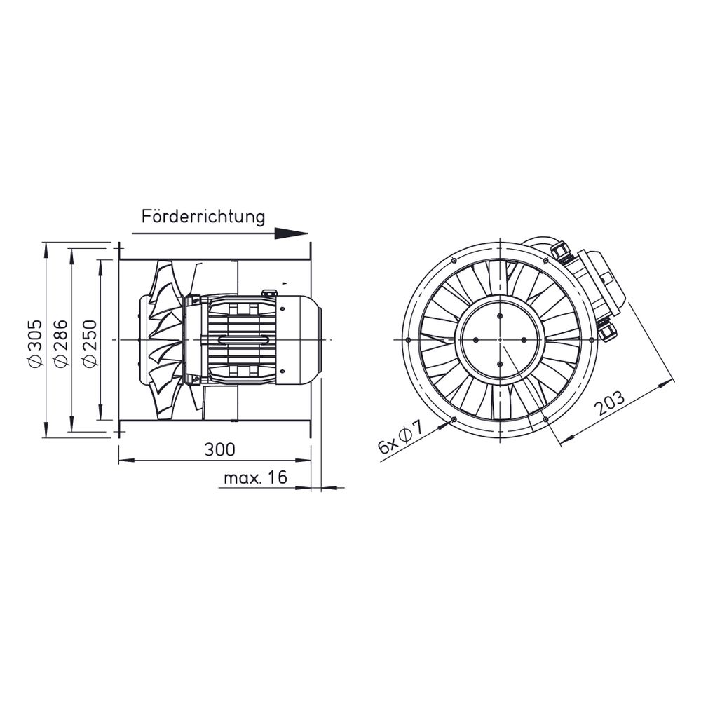 Helios AMW 250/4 Axial-Mitteldruckventilator 1-PH, TK, drehzahlsteuerbar, 1360m3/h, 100W,... HELIOS-02248 4010184022480 (Abb. 2)