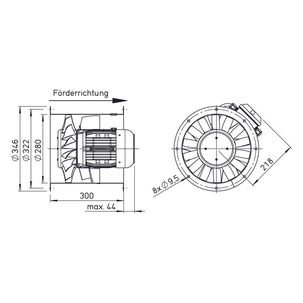Helios AMD 280/4 Axial-Mitteldruckventilator 3-PH, TK, drehzahlsteuerbar, 2000m3/h, 100W,... HELIOS-02256 4010184022565 (Abb. 2)