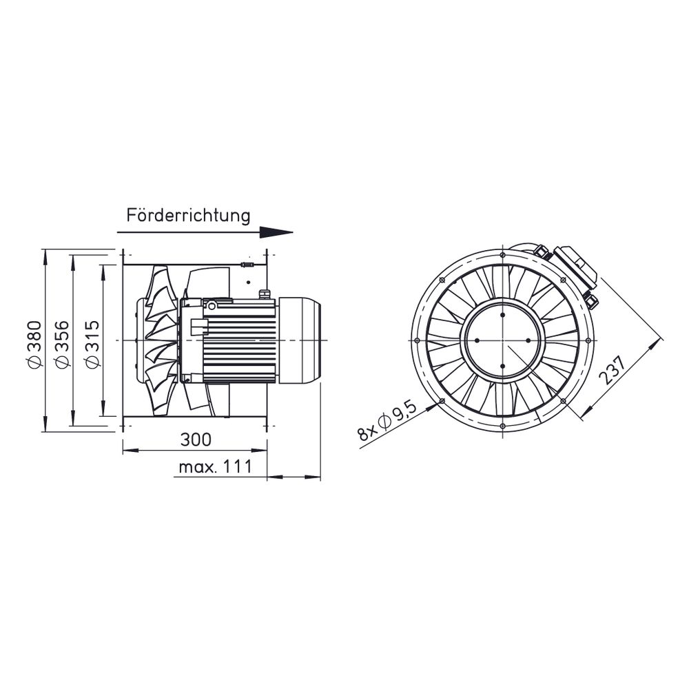 Helios AMD 315/2/2 Axial-Mitteldruckventilator 3-PH, TK zweitourig, Y/Dreieck, 5450m3/h, ... HELIOS-02267 4010184022671 (Abb. 2)