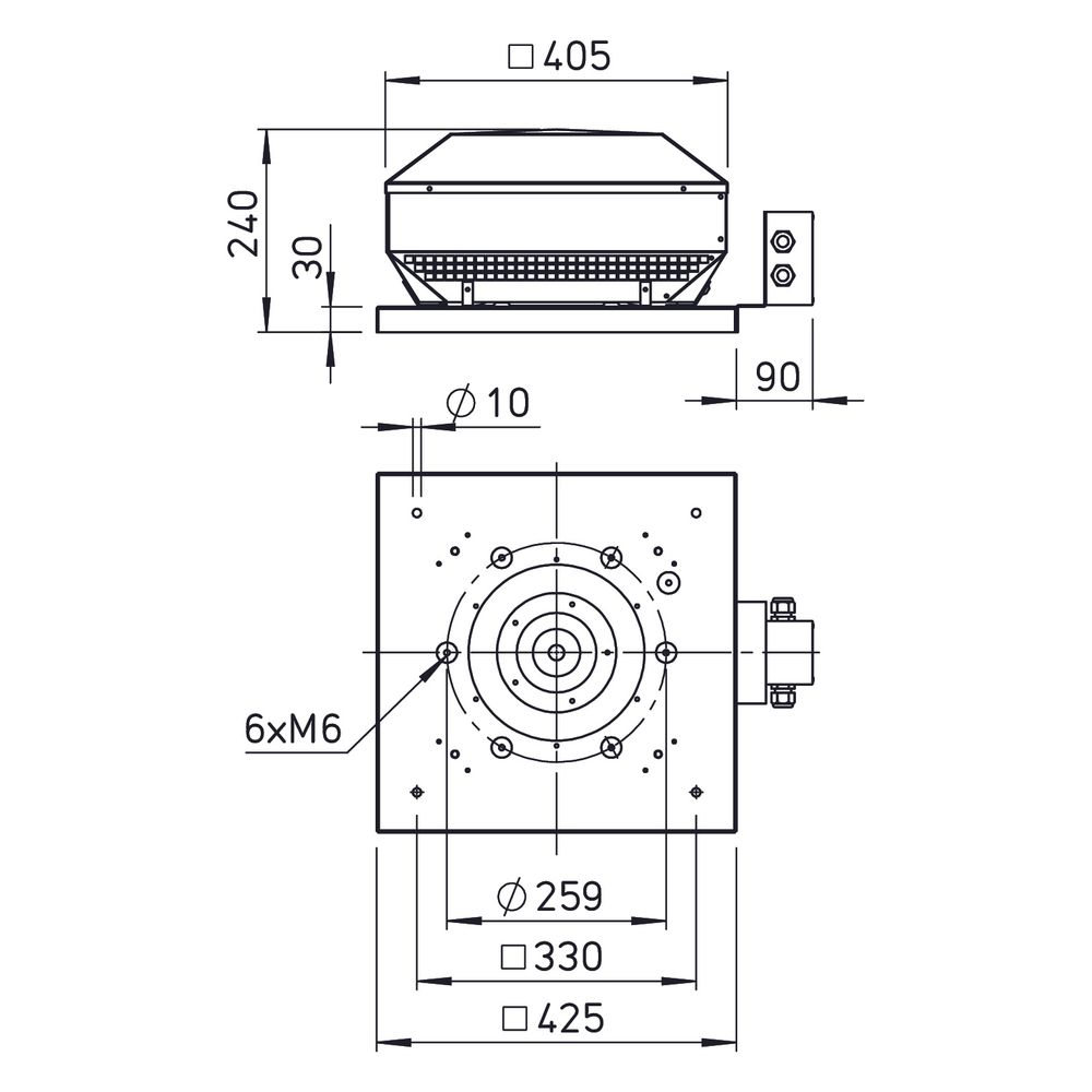Helios RDD 200/4 EX Radial-Dachventilator horizontal, 75W, 3-PH 400V, 4-polig, II 3G c II... HELIOS-07191 4010184071914 (Abb. 2)