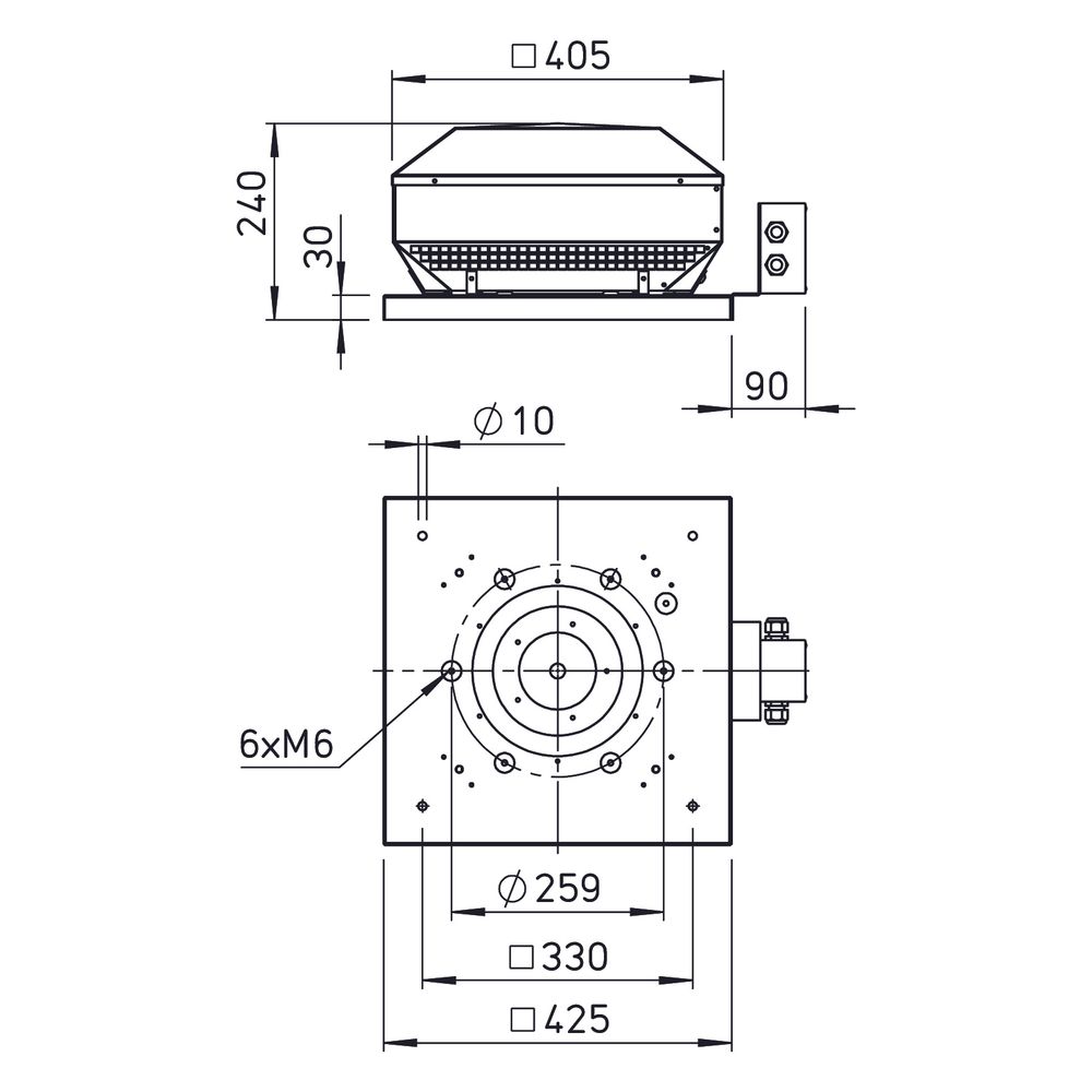 Helios RDD 225/4 EX Radial-Dachventilator horizontal, 80W, 3-PH 400V, 4-polig, II 3G c II... HELIOS-07239 4010184072393 (Abb. 2)