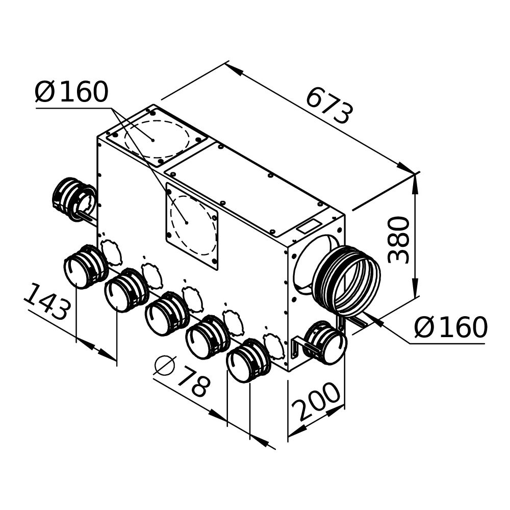 Helios FlexPipe Multi-Verteilerkasten FRS-MVK 5 und 2-75/160 H, 7 Einzelstutzen rund DN 7... HELIOS-03835 4010184038351 (Abb. 3)