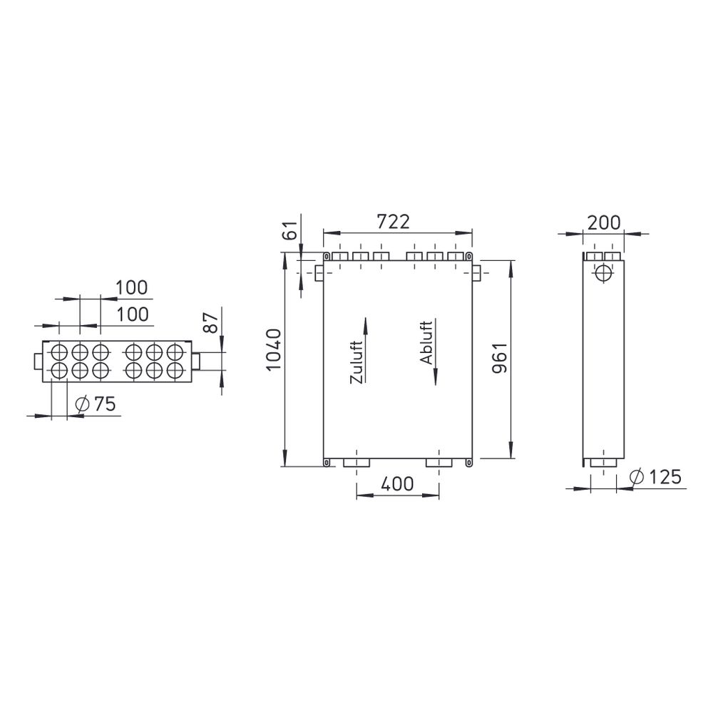 Helios KWL-MZB 6 und 1 - 75/125 MultiZoneBox Durchgang 75mm, 2x 7 Einzelstutzen für Ansch... HELIOS-04052 4010184040521 (Abb. 2)