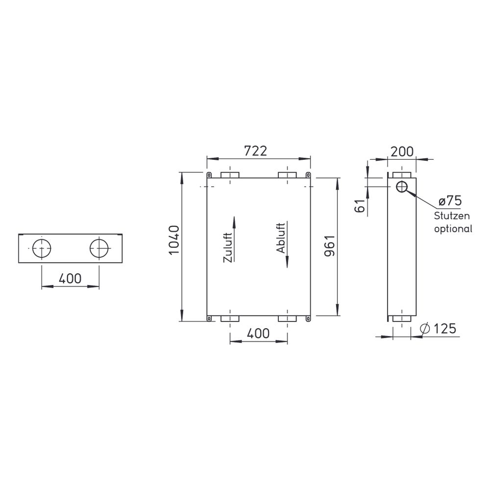 Helios KWL-MZB 125/125 MultiZoneBox Durchgang 125mm, 2x Einzelstutzen DN 125, 230V... HELIOS-04053 4010184040538 (Abb. 2)