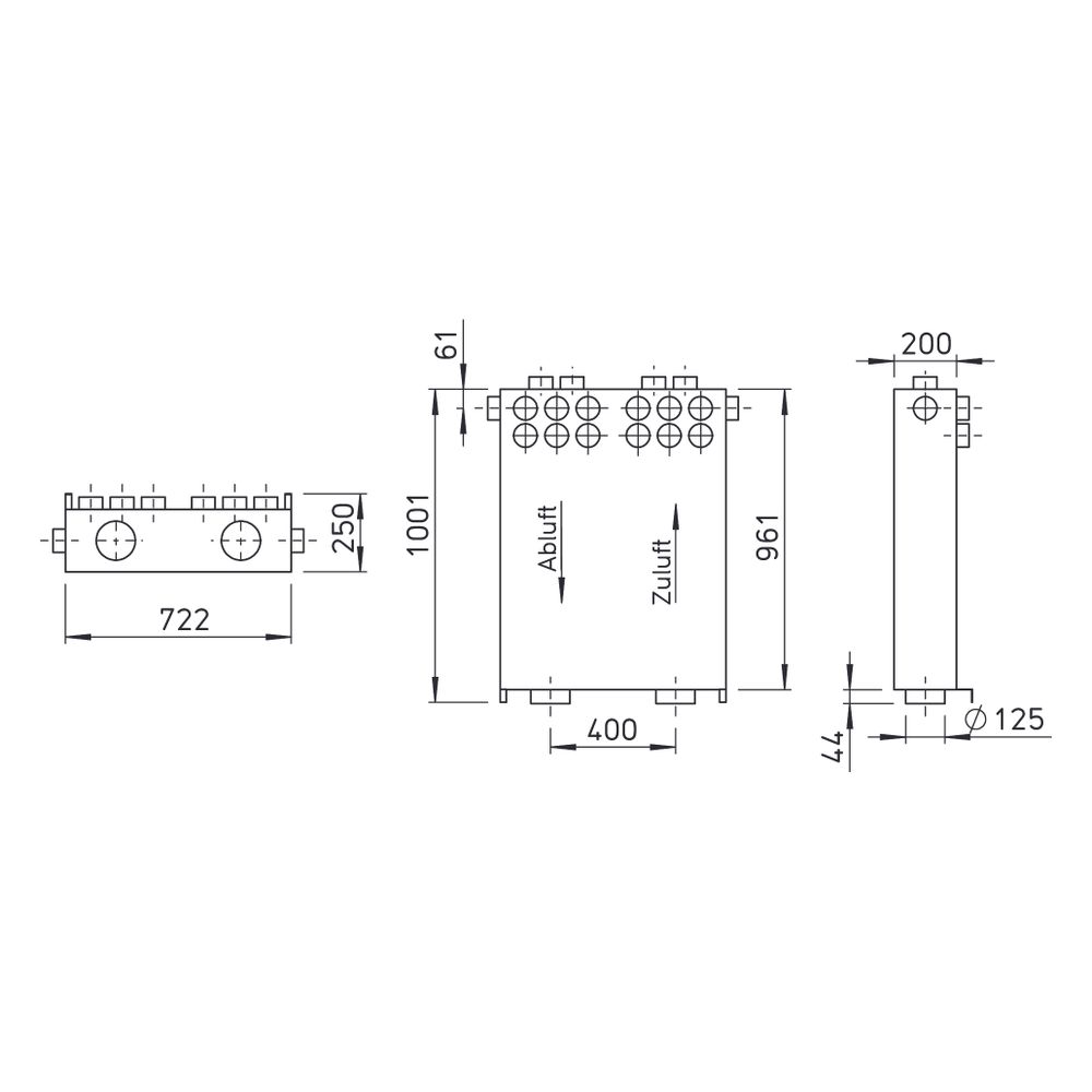 Helios KWL-MZB 6 und 1 - 75/125 R90 MultiZoneBox rechts 90 Grad, 2x 7 Einzelstutzen für A... HELIOS-04050 4010184040507 (Abb. 2)