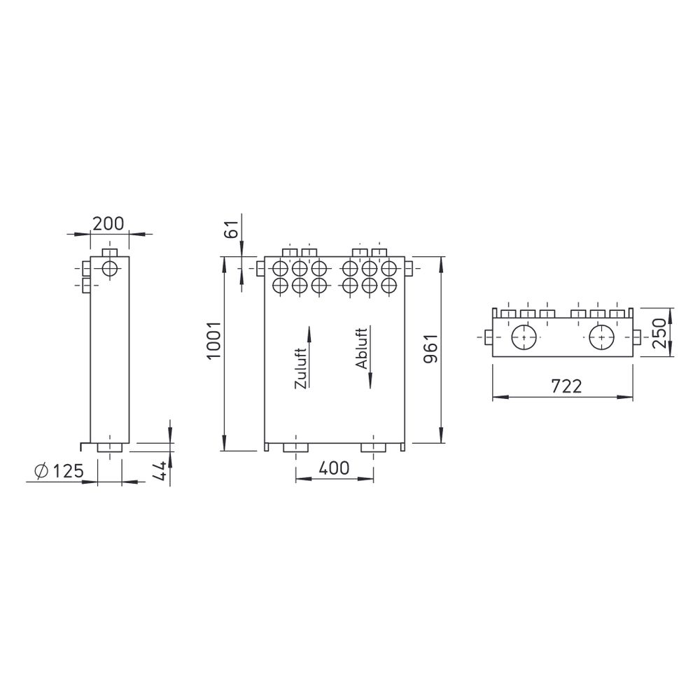 Helios KWL-MZB 6 und 1 - 75/125 L90 MultiZoneBox links 90 Grad, 2x 7 Einzelstutzen für An... HELIOS-04051 4010184040514 (Abb. 2)
