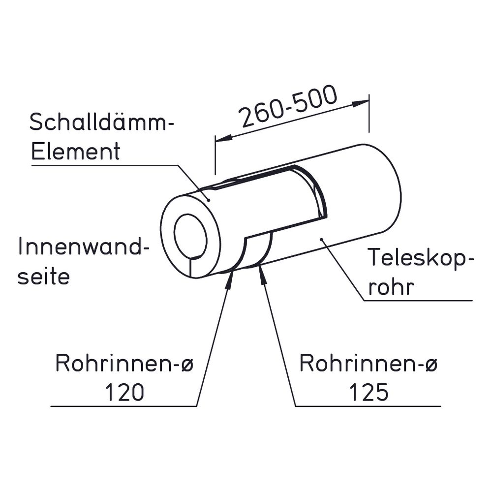 Helios ZLA 125 RS Rohbauset zu ZLA 125 Teleskoprohr DN 125, Länge 260-500mm, mit Schalldä... HELIOS-04396 4010184043966 (Abb. 2)