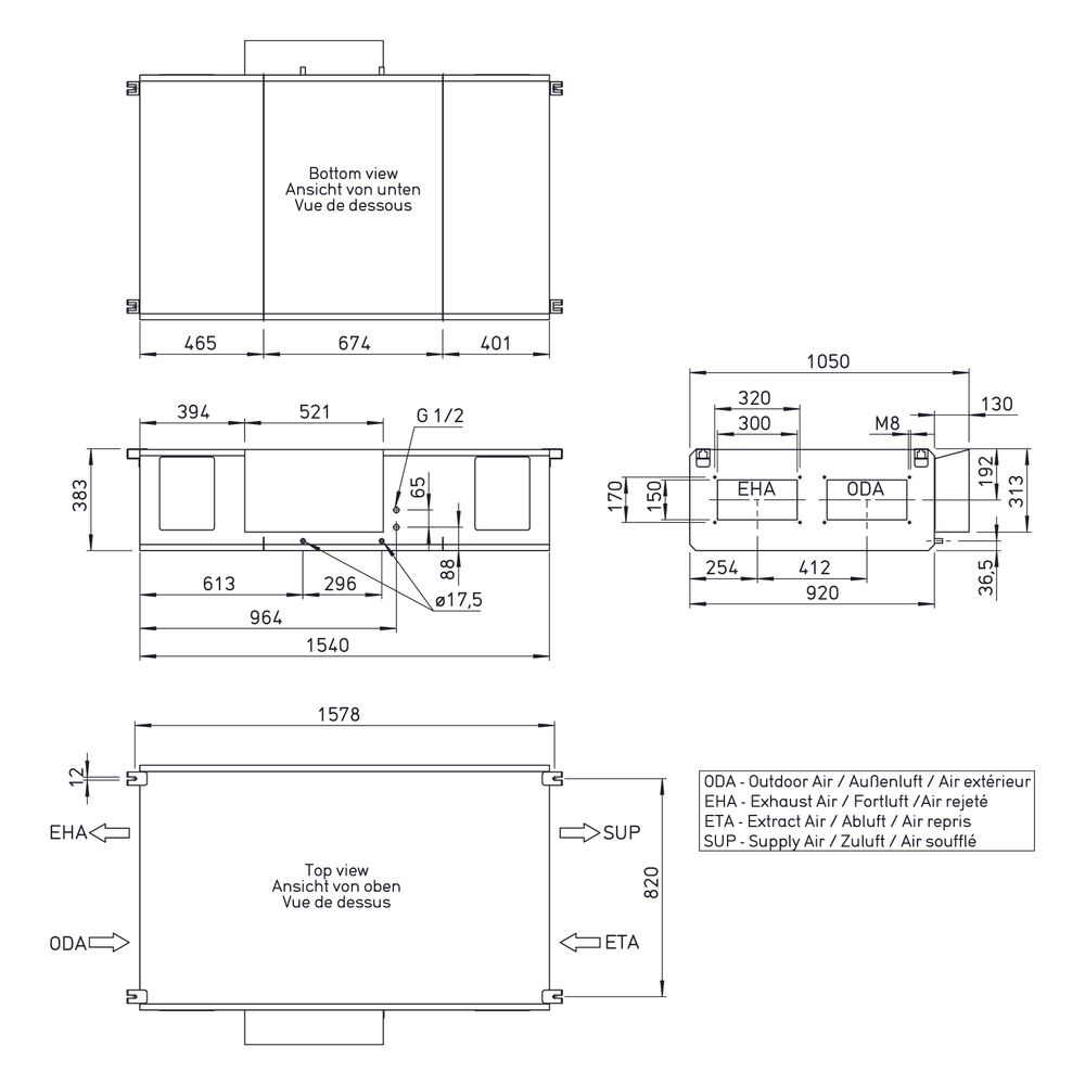 Helios Lüftungsgerät AIR1 XC 500 L mit WRG Kreuzgegenstrom-WT, E-VHR, Decke, linke Ausfüh... HELIOS-04330 4010184043300 (Abb. 2)