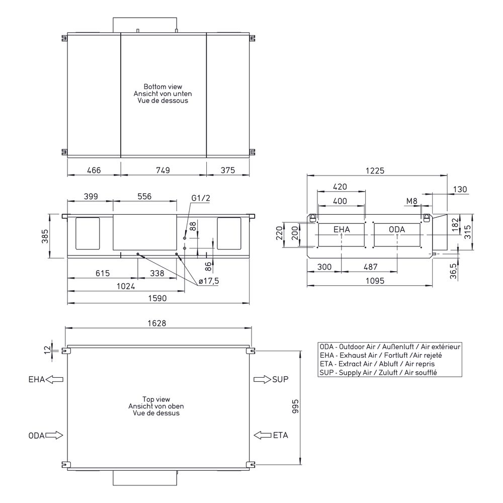 Helios Lüftungsgerät AIR1 XC 700 L mit WRG Kreuzgegenstrom-WT, E-VHR, Decke, linke Ausfüh... HELIOS-04331 4010184043317 (Abb. 2)