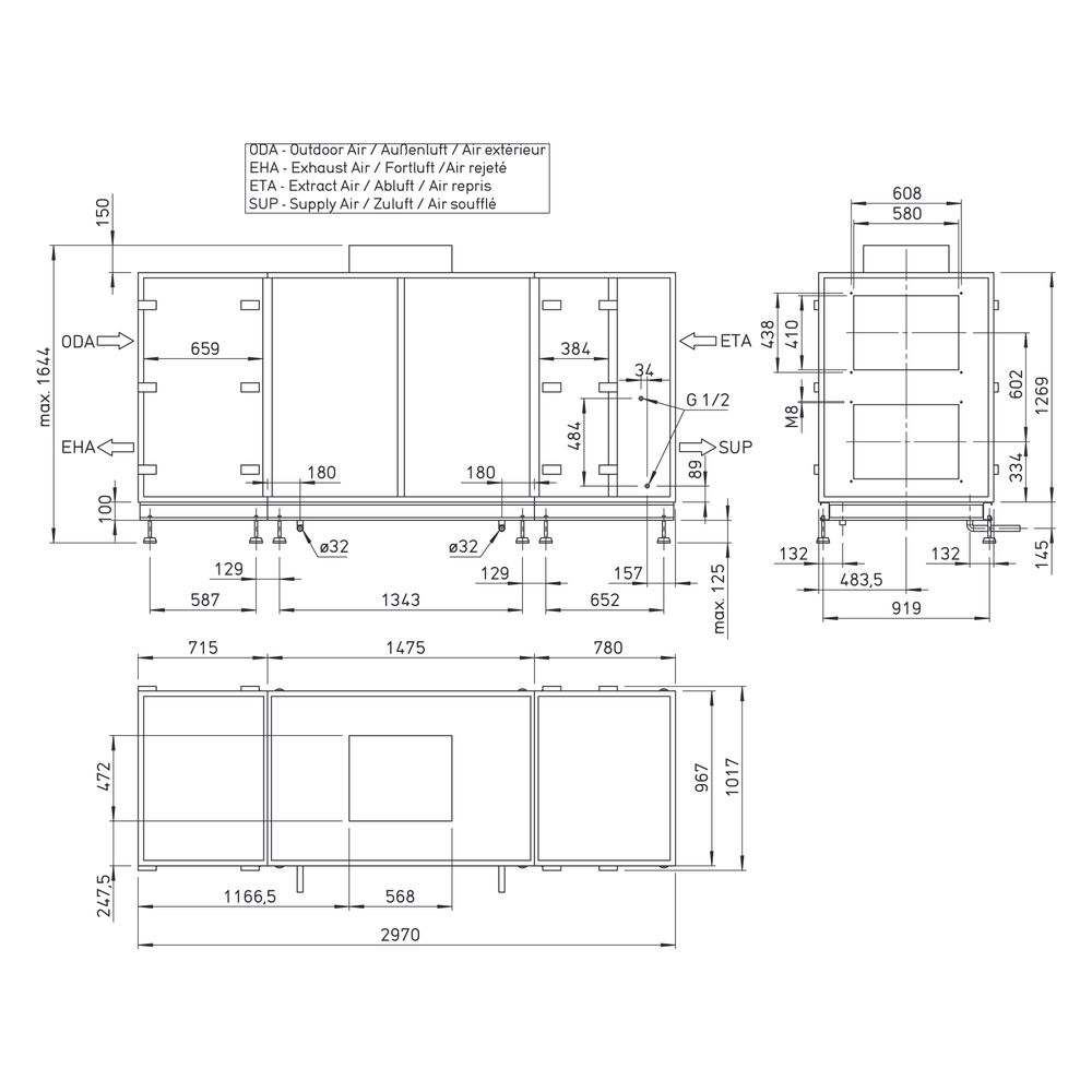 Helios Lüftungsgerät AIR1 XH 3500 mit WRG Kreuzgegenstrom-WT, stehend, horizontal, E-VHR,... HELIOS-04338 4010184043386 (Abb. 3)