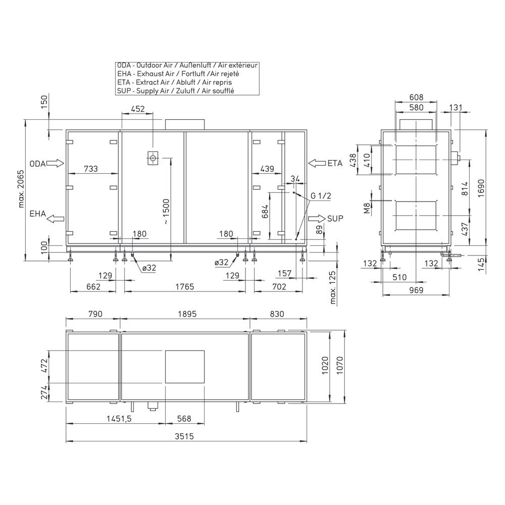Helios Lüftungsgerät AIR1 XH 4500 mit WRG Kreuzgegenstrom-WT, stehend, horizontal, E-VHR,... HELIOS-04339 4010184043393 (Abb. 3)