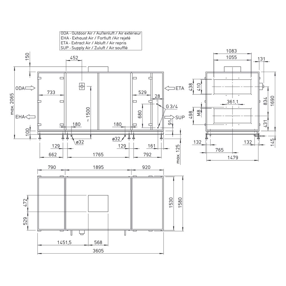 Helios Lüftungsgerät AIR1 XH 7000 mit WRG Kreuzgegenstrom-WT, stehend, horizontal, E-VHR,... HELIOS-04341 4010184043416 (Abb. 3)