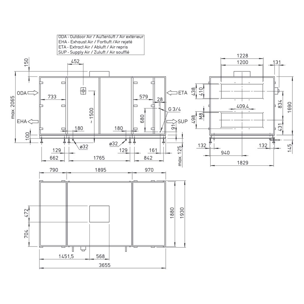 Helios Lüftungsgerät AIR1 XH 8500 mit WRG Kreuzgegenstrom-WT, stehend, horizontal, E-VHR,... HELIOS-04342 4010184043423 (Abb. 3)