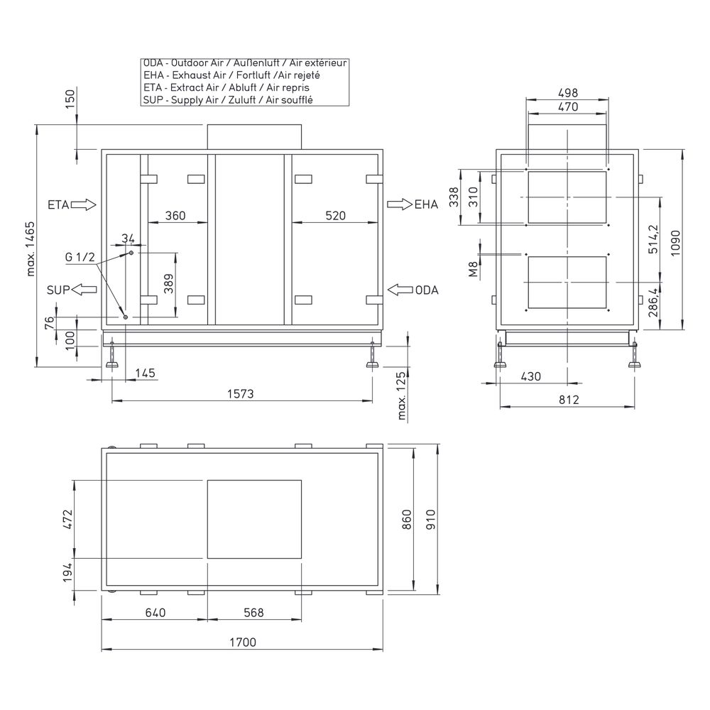 Helios Lüftungsgerät AIR1 RH 2000/SO mit WRG Rotations-WT, Sorption, stehend, horizontal,... HELIOS-04353 4010184043539 (Abb. 3)