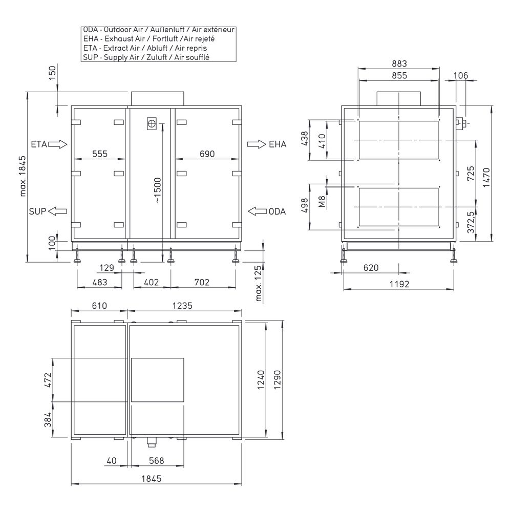 Helios Lüftungsgerät AIR1 RH 5000 mit WRG Rotations-WT, stehend, horizontal, max. 5.150m3... HELIOS-04346 4010184043461 (Abb. 3)
