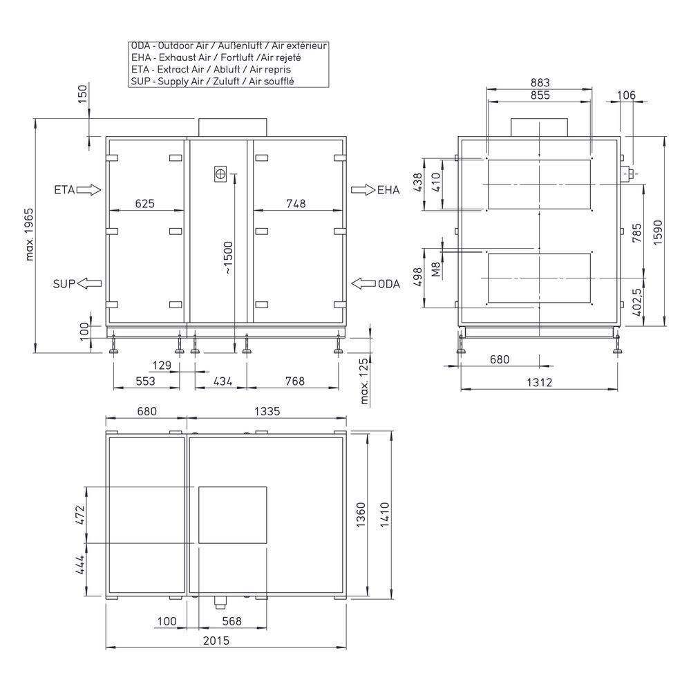 Helios Lüftungsgerät AIR1 RH 6000 mit WRG Rotations-WT, stehend, horizontal, max. 6.200m3... HELIOS-04347 4010184043478 (Abb. 3)