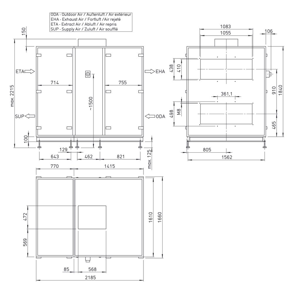 Helios Lüftungsgerät AIR1 RH 8000 mit WRG Rotations-WT, stehend, horizontal, max. 8.000m3... HELIOS-04348 4010184043485 (Abb. 3)