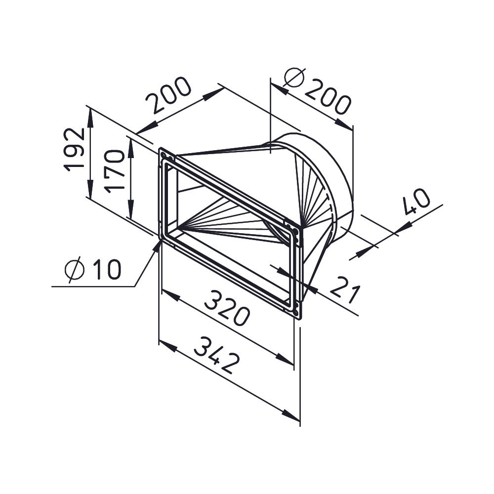 Helios Übergangsstück AIR1-ÜS XC 500 rechteckig-rund, mit Rohranschluss DN 200, für AIR1 ... HELIOS-04361 4010184043614 (Abb. 2)