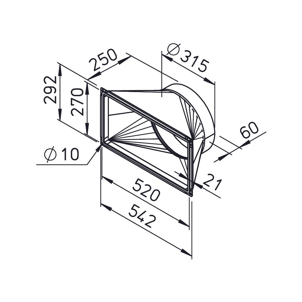 Helios Übergangsstück AIR1-ÜS XC 1400 rechteckig-rund, mit Rohranschluss DN 315, für AIR1... HELIOS-04363 4010184043638 (Abb. 2)