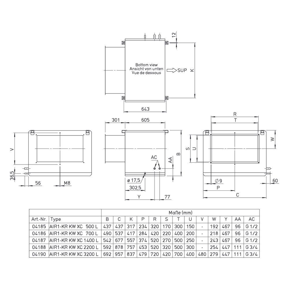 Helios Kühlregister Kaltwasser AIR1-KR KW XC 700 L, Anschluss links, RAL 7047... HELIOS-04186 4010184041863 (Abb. 2)