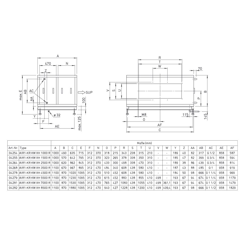 Helios Kühlregister Kaltwasser AIR1-KR KW XH 5500 R, Anschluss rechts, RAL 7047... HELIOS-04279 4010184042792 (Abb. 2)