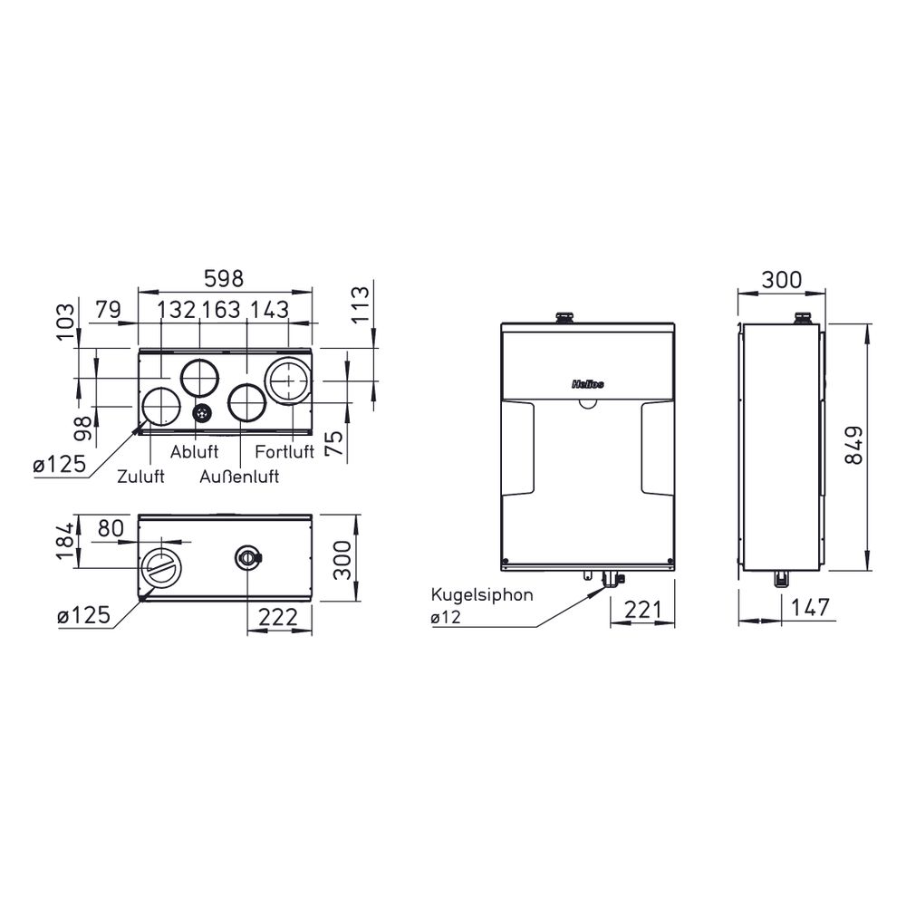 Helios KWL 170 W Lüftungsgerät R/L mit WRG, max. 183m3/h, 70W, 230V, EC-Motoren, Auto-Byp... HELIOS-40043 4010184400431 (Abb. 2)