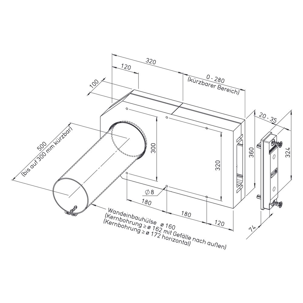 Helios KWL 45-160 LE-RP Rohbaupaket Laibung mit Laibungskanal und Wandeinbauhülse... HELIOS-08160 4010184081609 (Abb. 2)