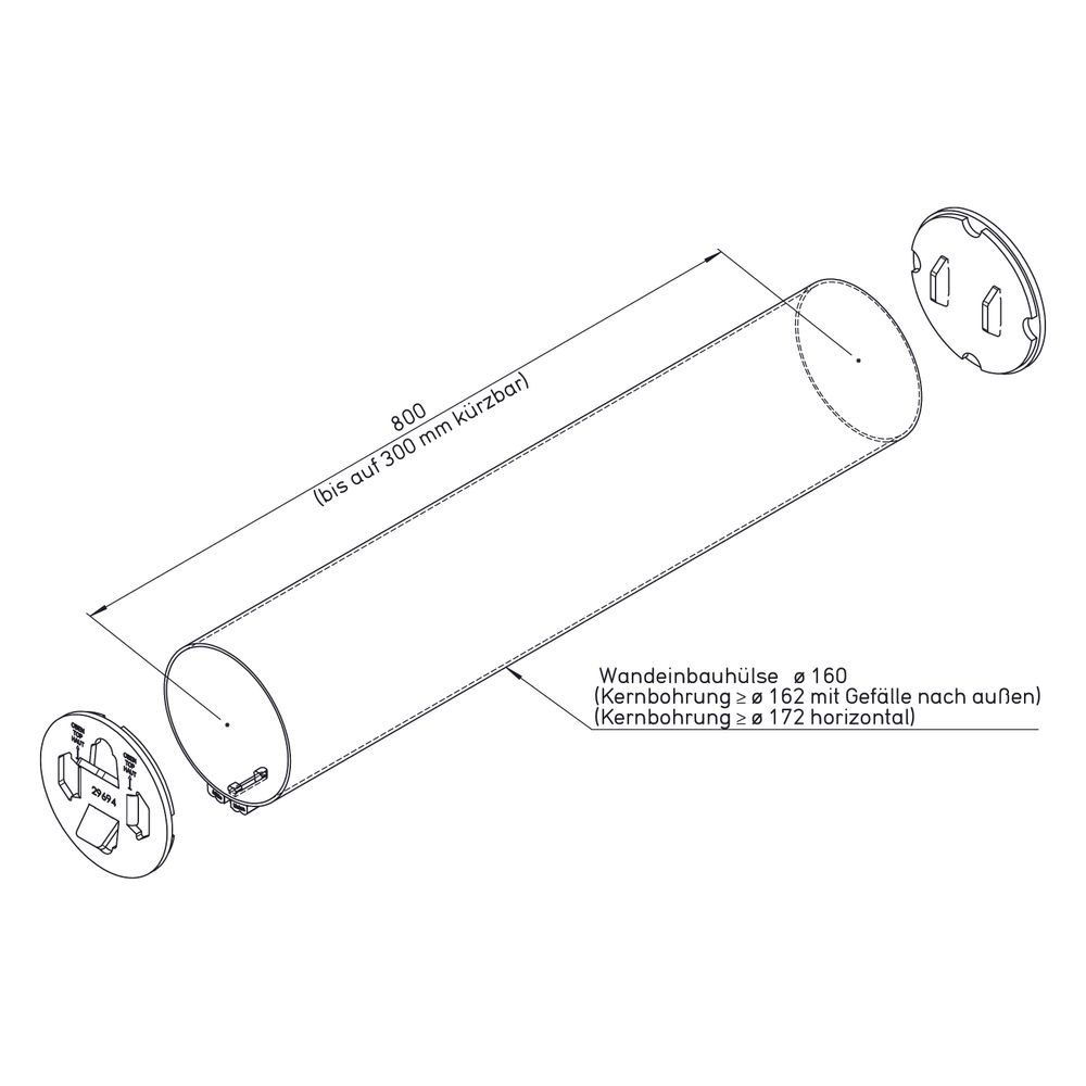 Helios KWL 45-160 WH-L Wandeinbauhülse DN 160, Länge 800mm... HELIOS-09320 4010184093206 (Abb. 2)